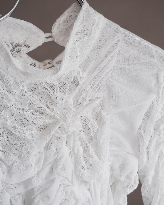 Stand neck shirring pullover