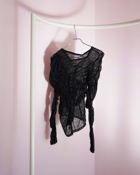 Square neck shirring pullover