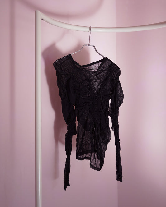 Square neck shirring pullover