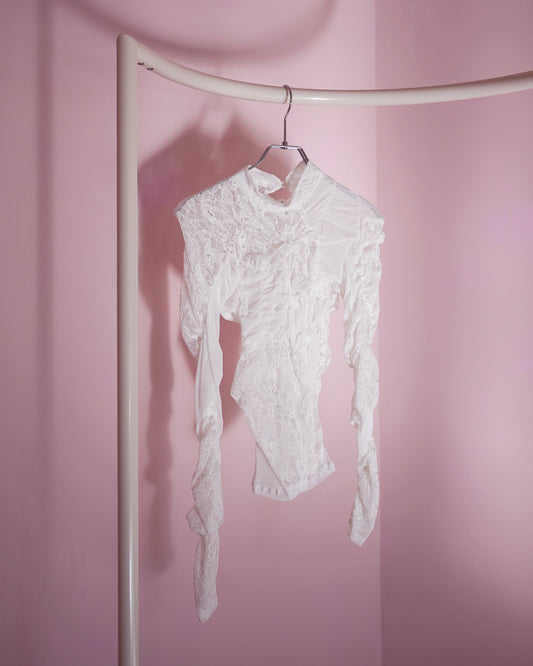 Stand neck shirring pullover