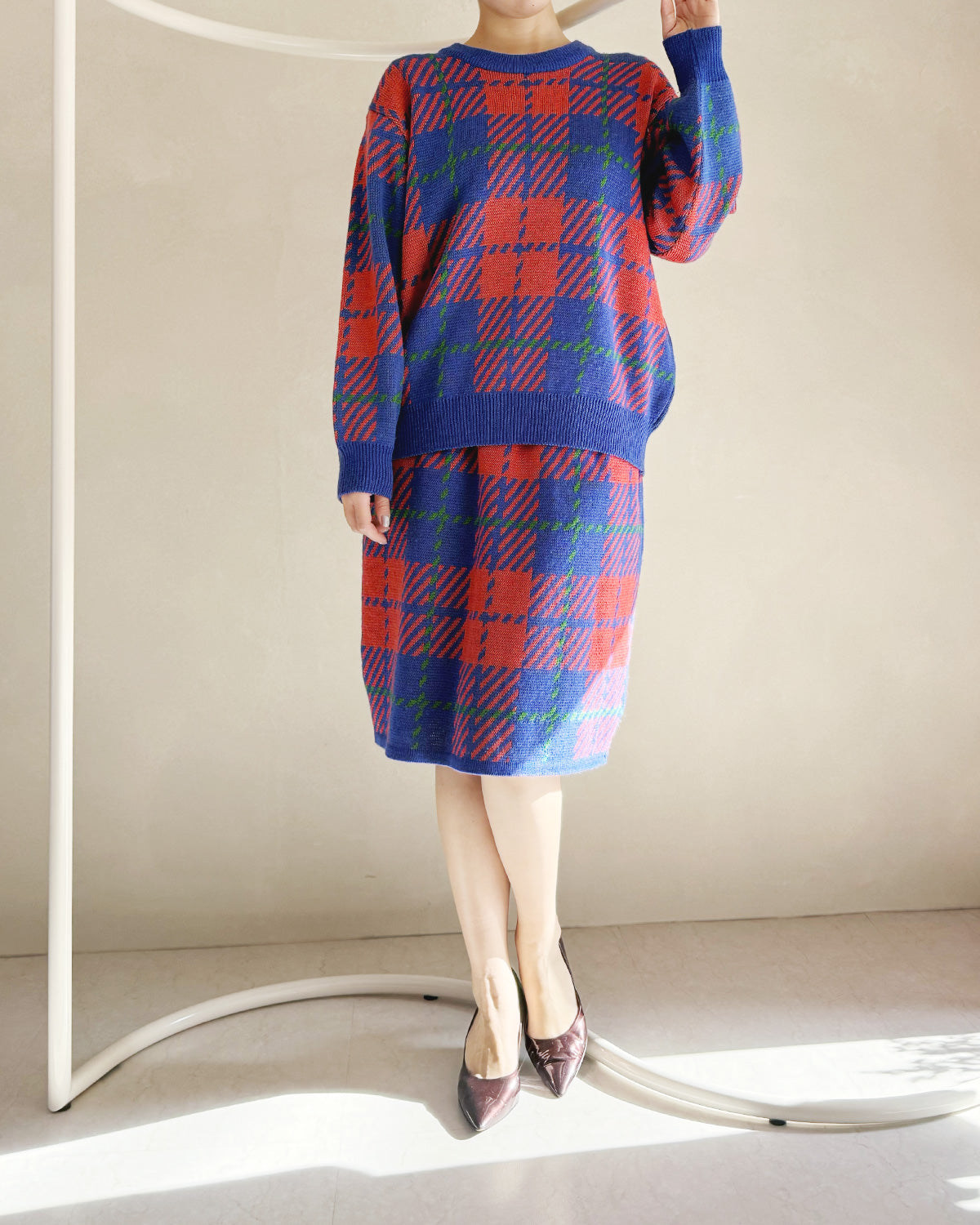 チェック柄ニットプルオーバー