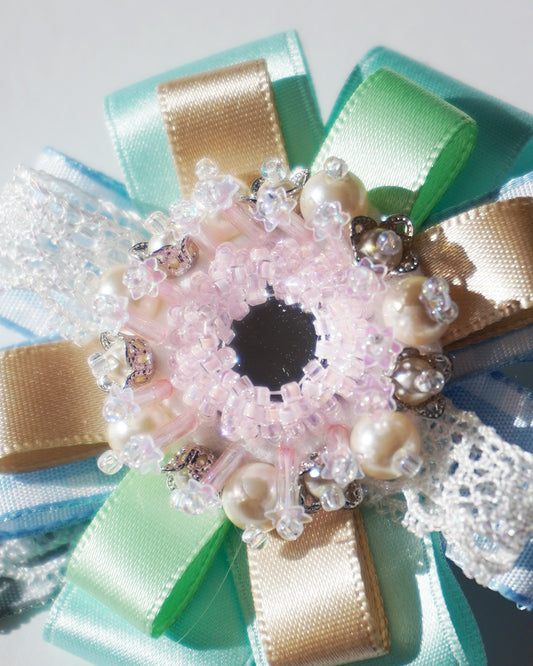 Flower Ribbon Hairclip 【blue green】