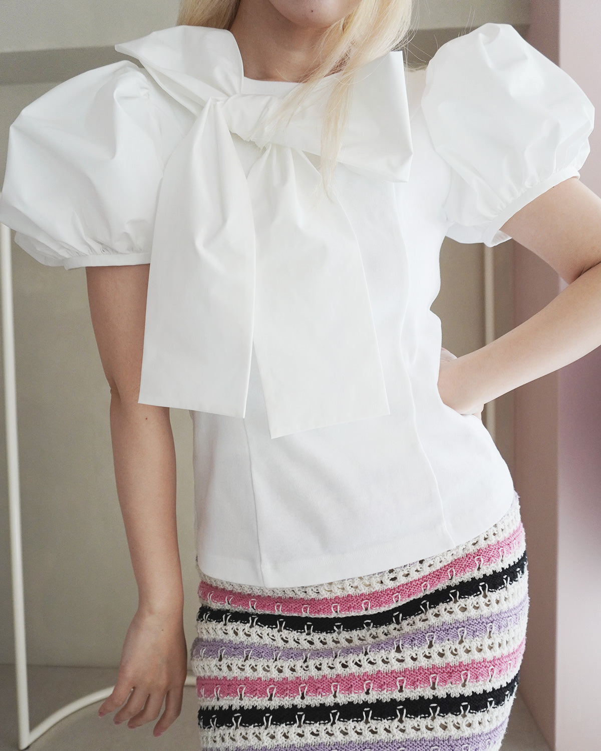 Kanako Tamura リボン付きホワイトタンクトップ Kanako Tamura リボン付きホワイトタンクトップ White Embroidered