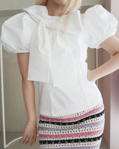 ribbon puff sleeve tshirts