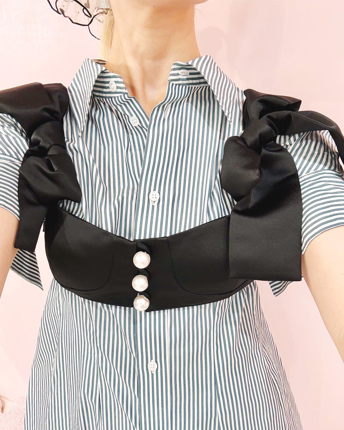 satin ribbon pearl bustier