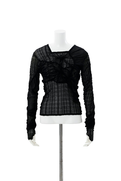 Square neck shirring pullover