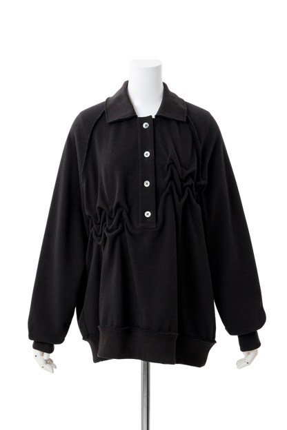 Raw edge loose polo Black