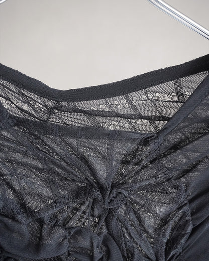 Square neck shirring pullover