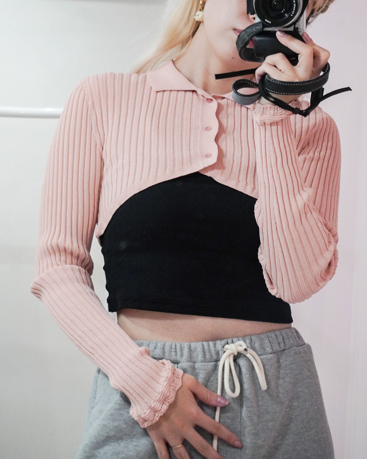 Ribbed polo bolero knit set