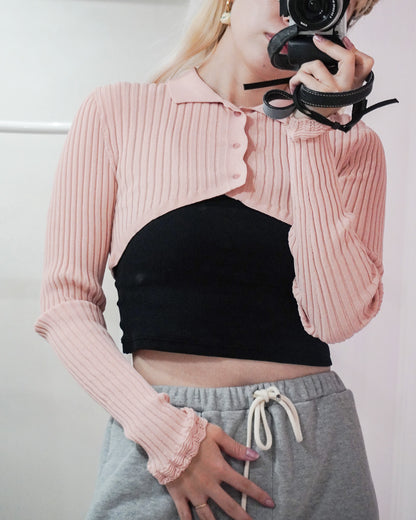 Ribbed polo bolero knit set
