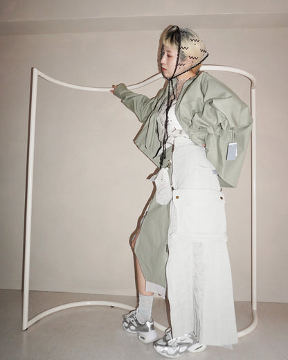 Military shrink pleats skirt Greige