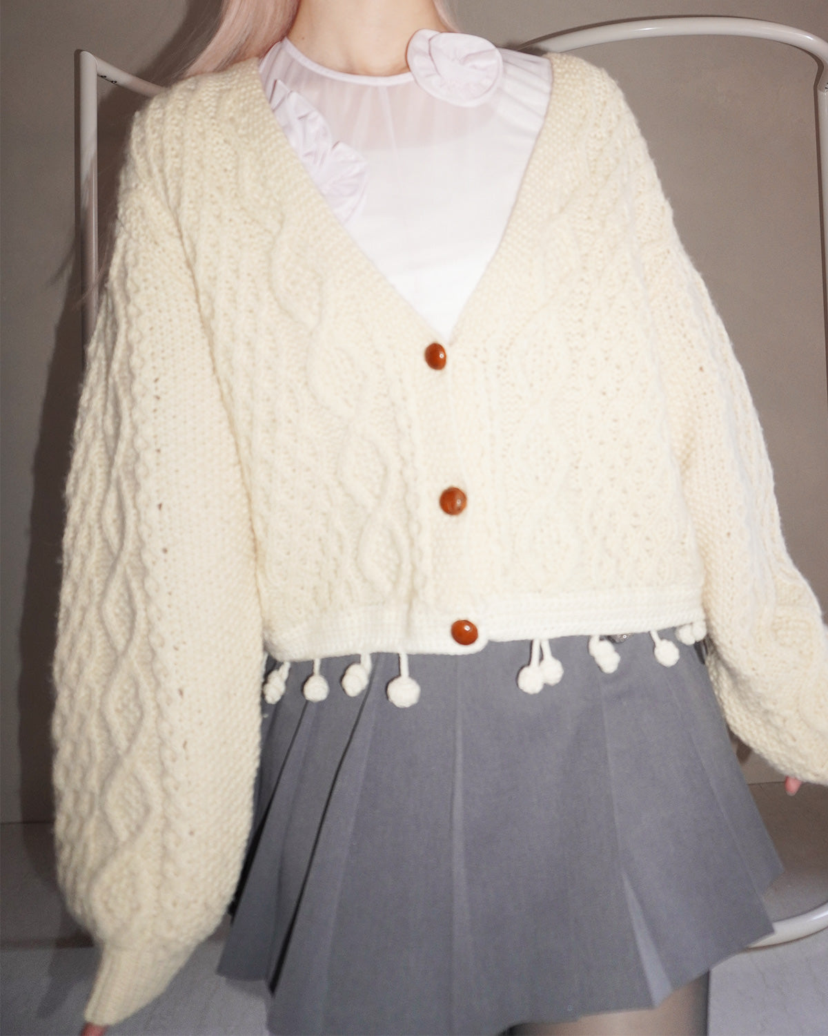 cardigan with pompom（remake knit）