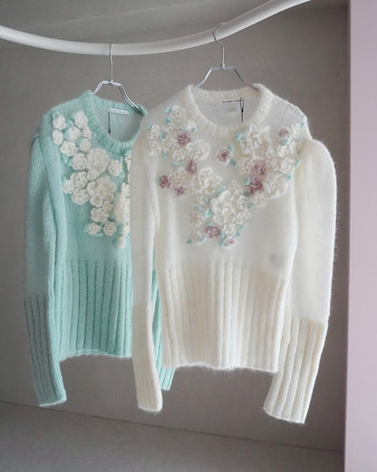 Hand Knit Rose Canvas Sweater