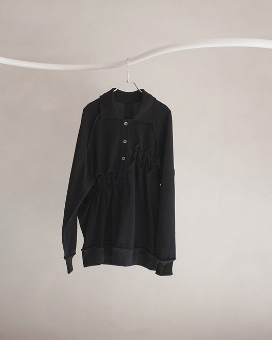 Raw edge loose polo Black