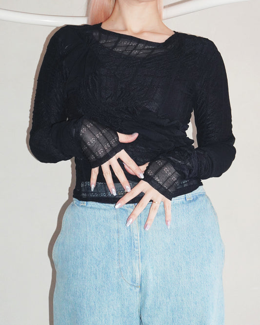 Square neck shirring pullover