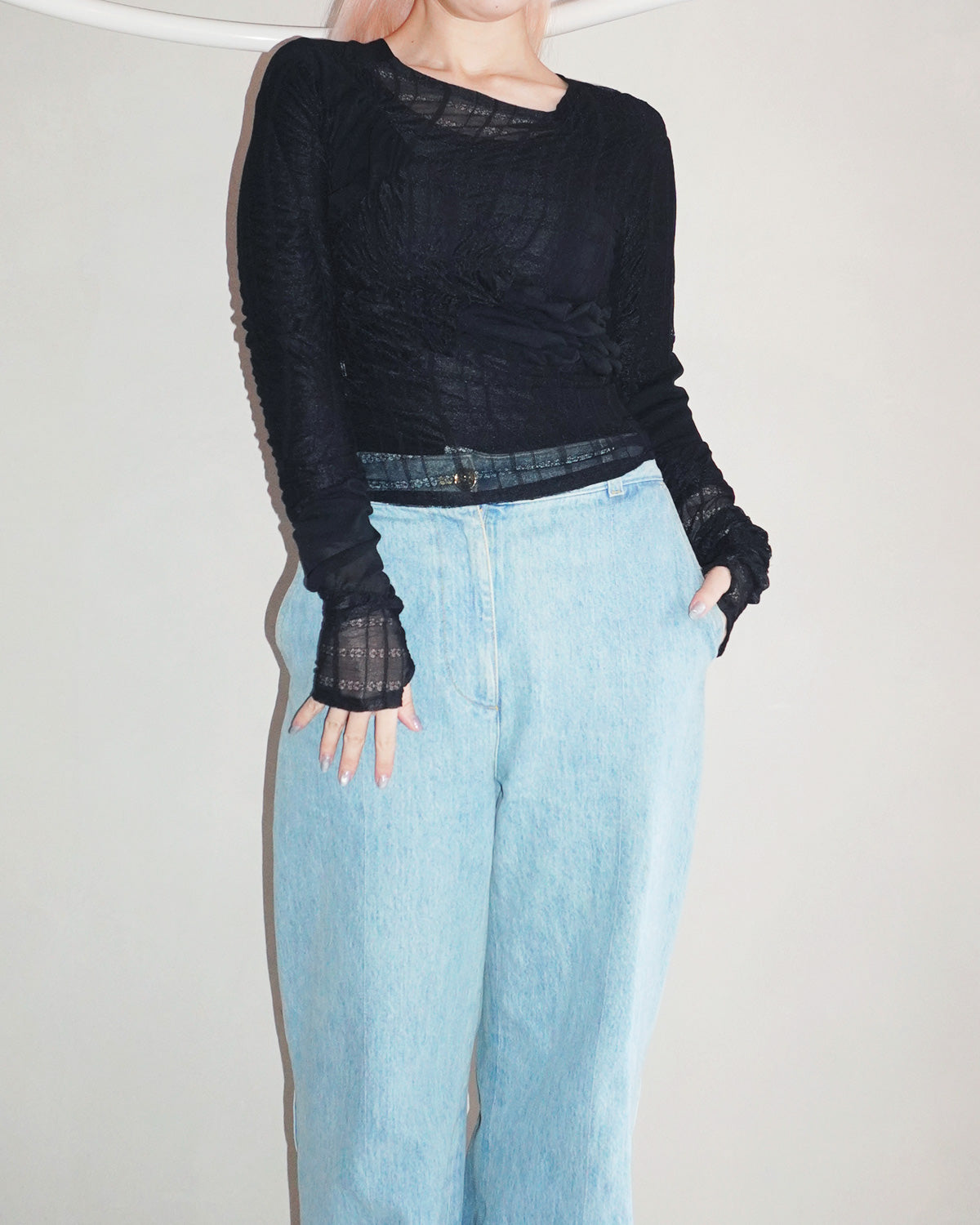 Square neck shirring pullover