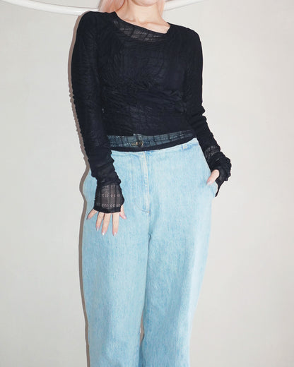 Square neck shirring pullover