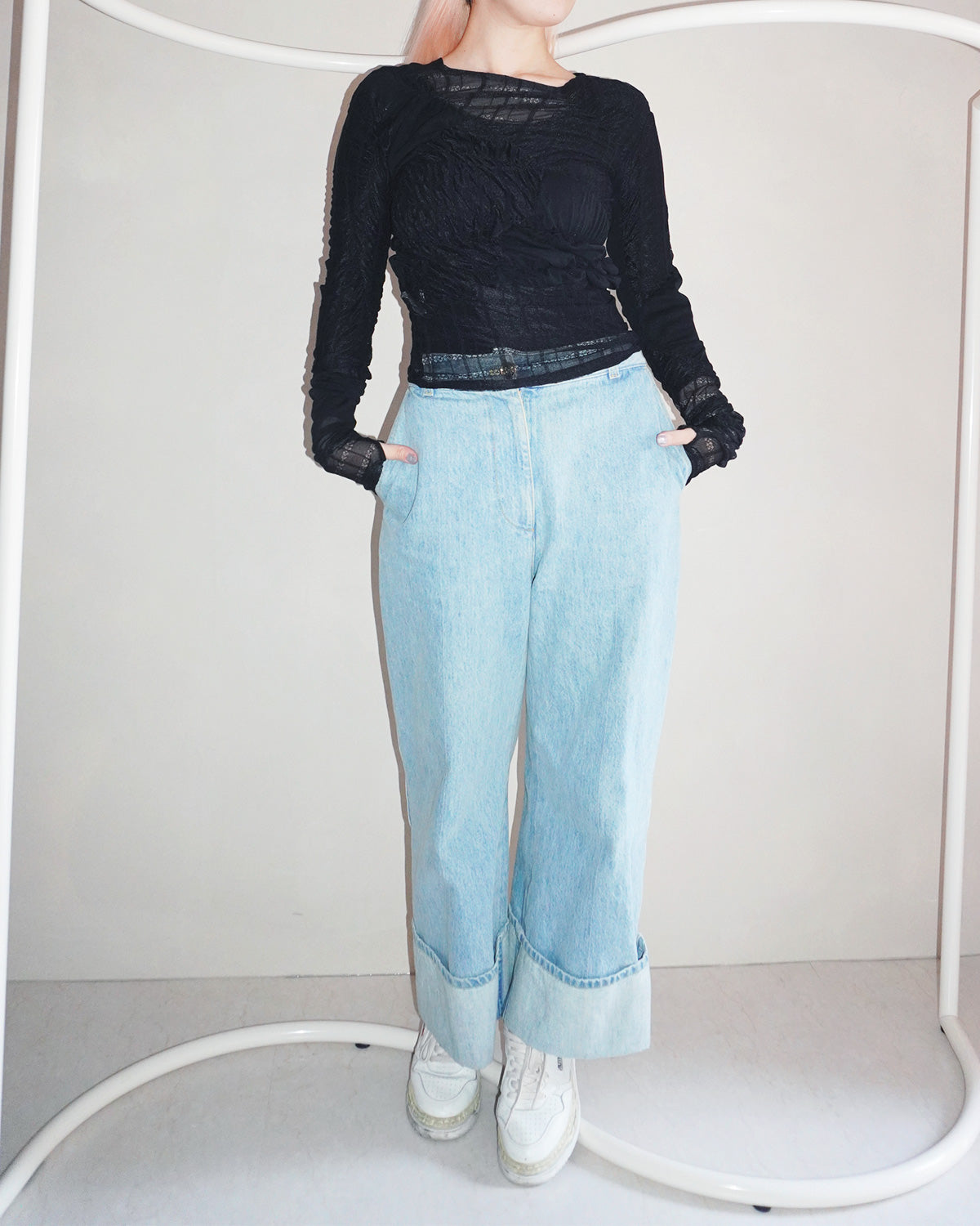 Square neck shirring pullover