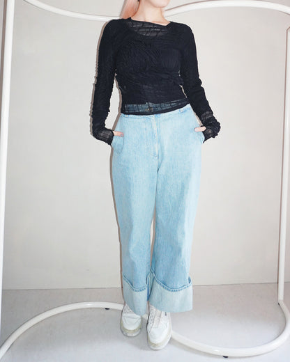 Square neck shirring pullover