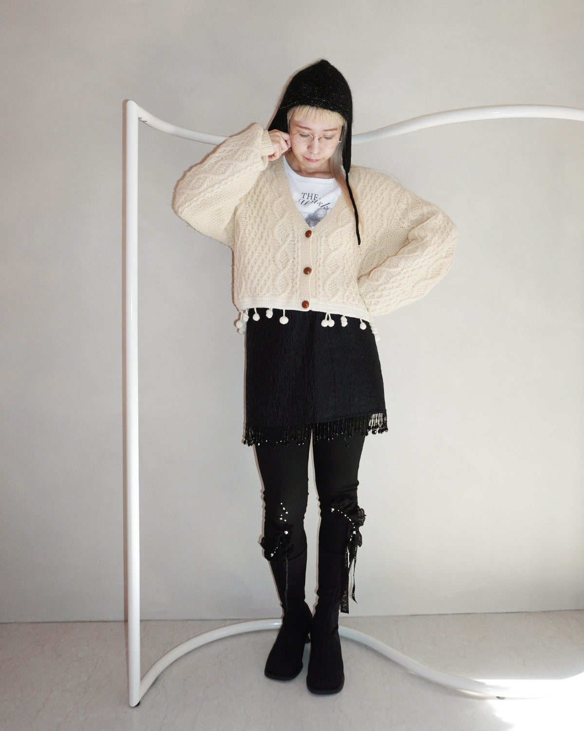 cardigan with pompom（remake knit）