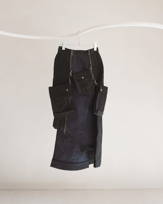 Military shrink pleats skirt Black