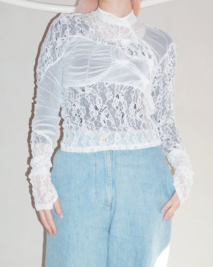 Stand neck shirring pullover