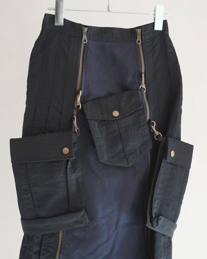 Military shrink pleats skirt Black