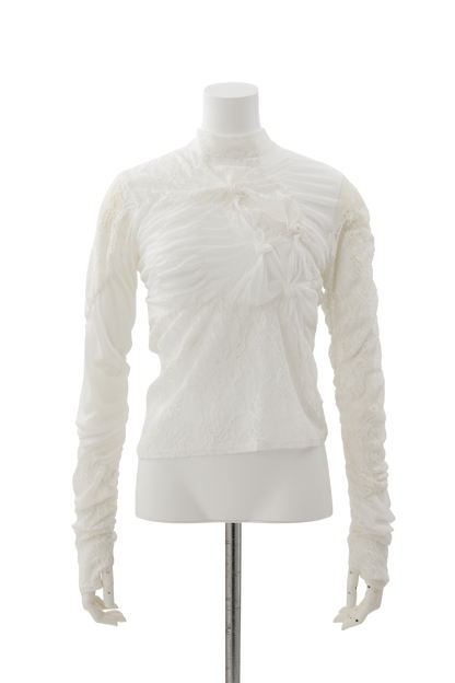 Stand neck shirring pullover