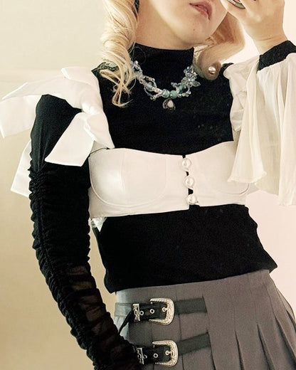 satin ribbon pearl bustier