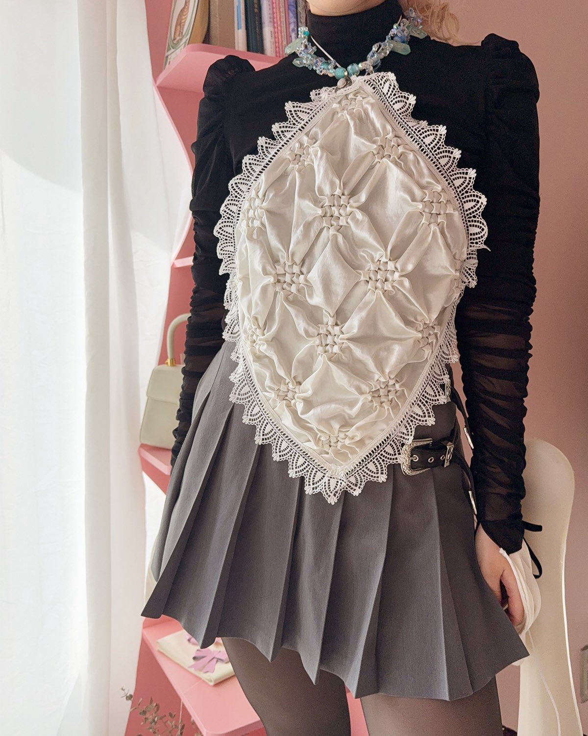 Smocking veil bustier White