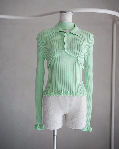 Ribbed polo bolero knit set