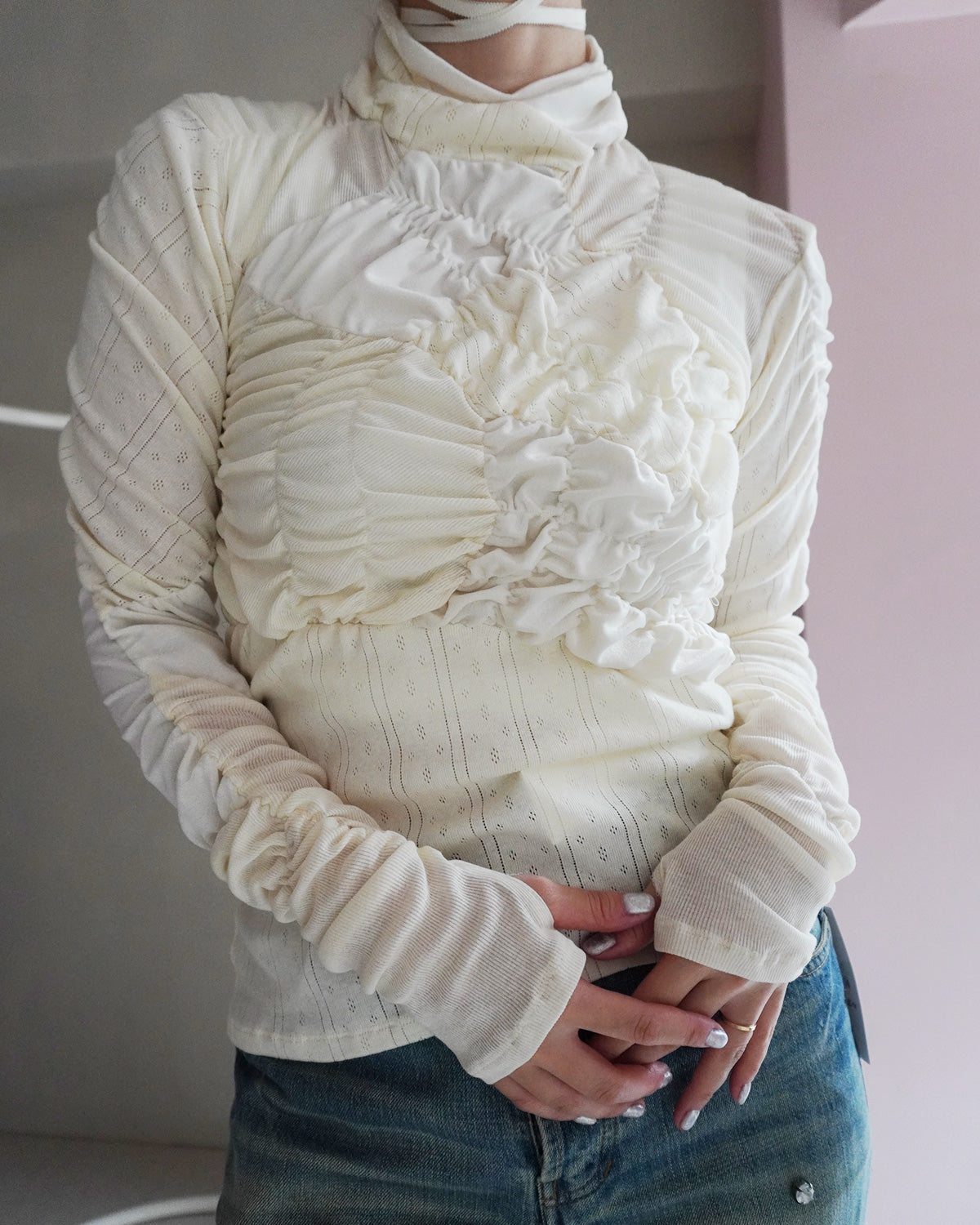 Shirring Knit pullover（Ivory）