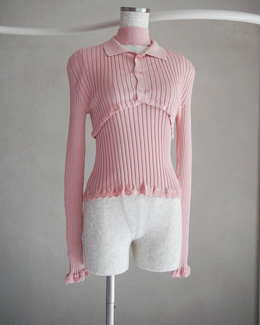 Ribbed polo bolero knit set