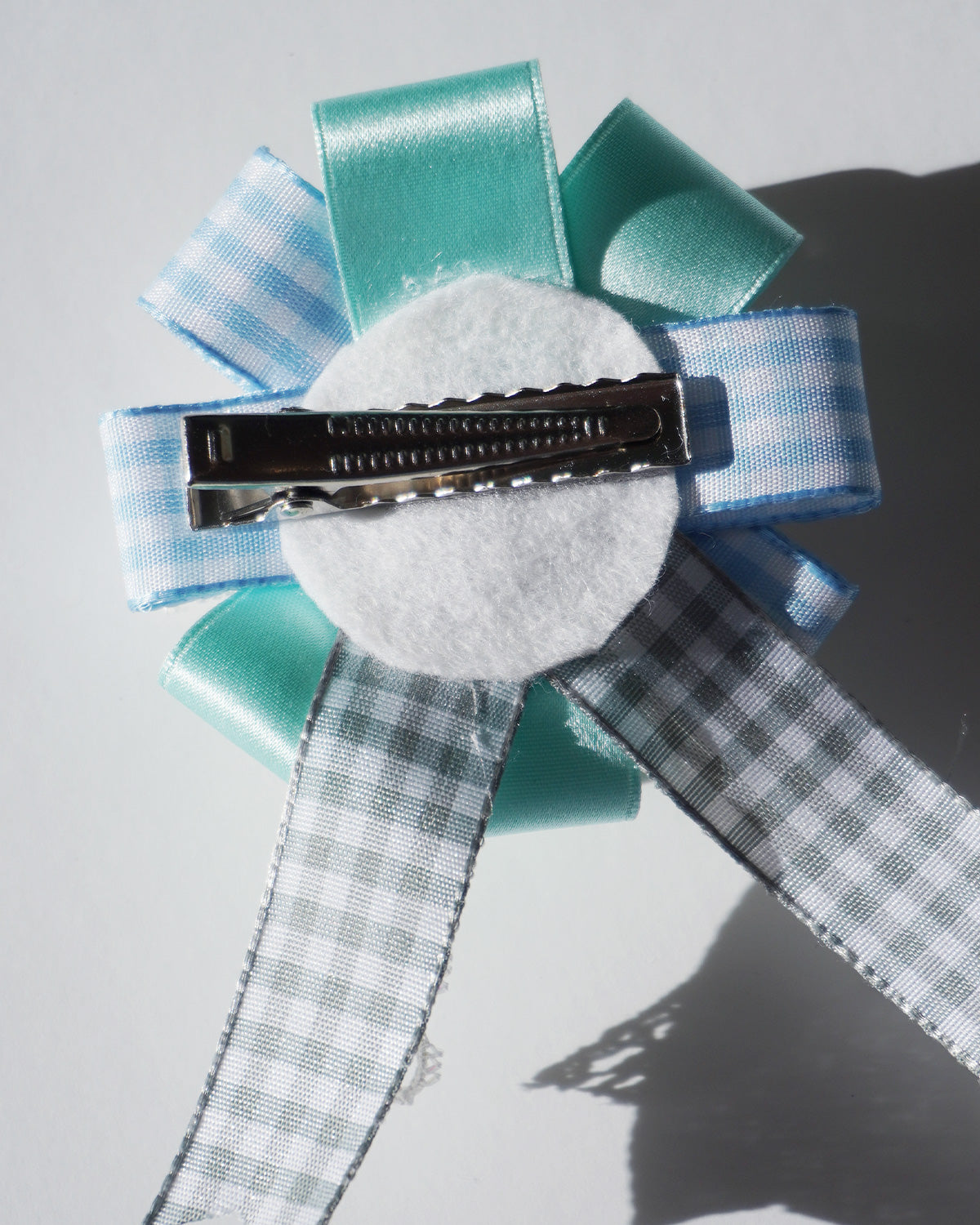 Flower Ribbon Hairclip 【blue green】