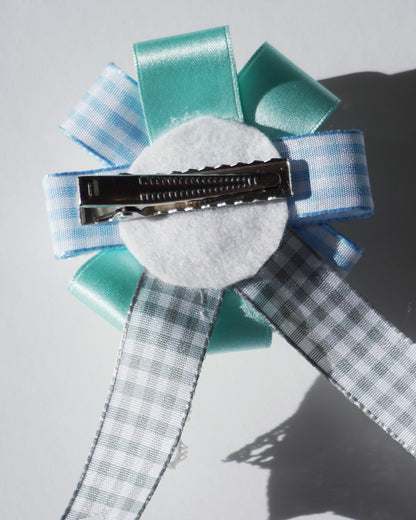 Flower Ribbon Hairclip 【blue green】