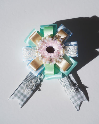 Flower Ribbon Hairclip 【blue green】