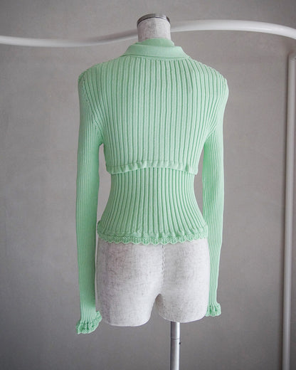 Ribbed polo bolero knit set
