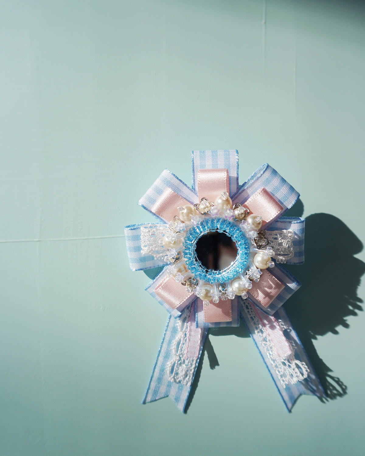 Flower Ribbon Hairclip 【blue check】