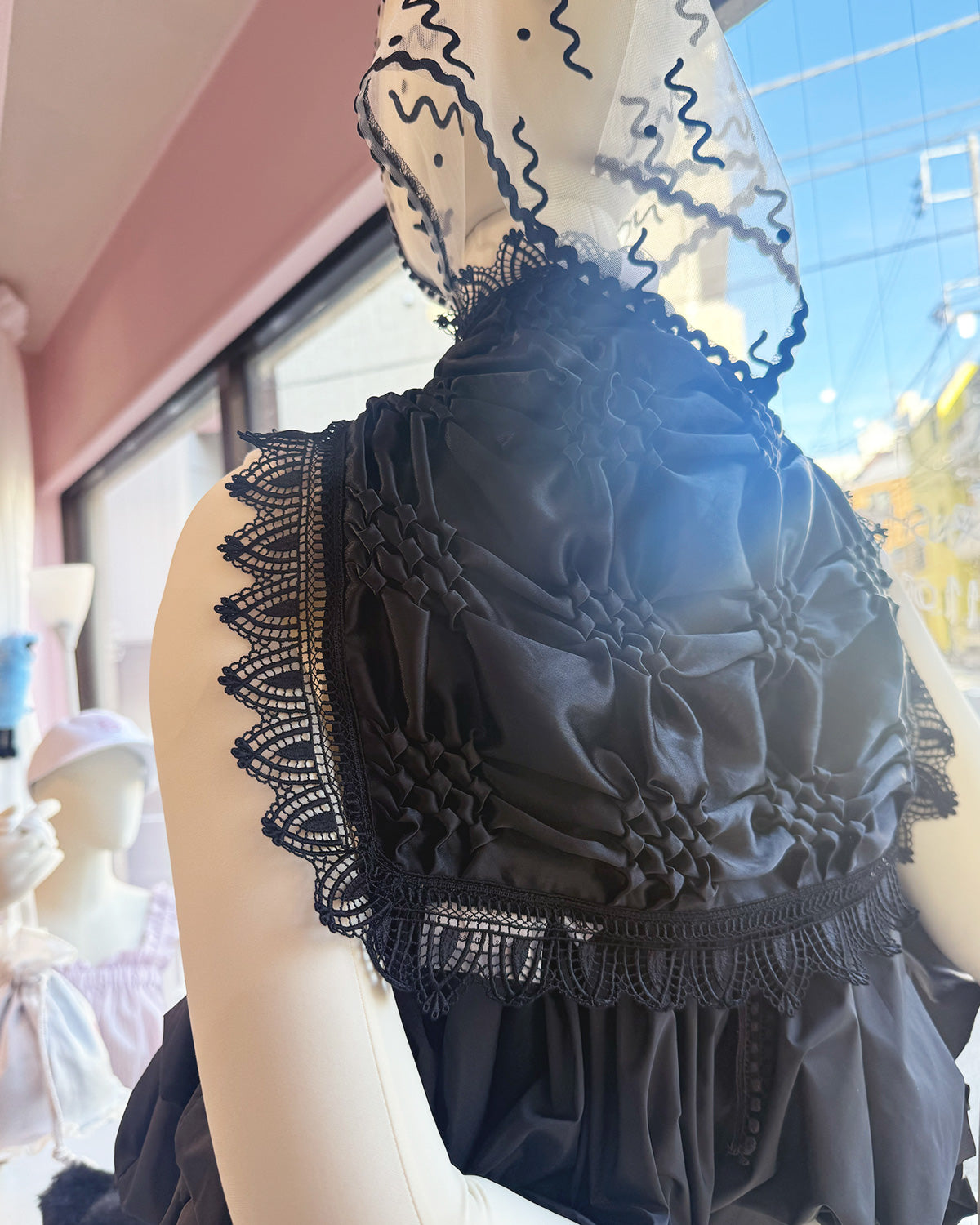 Smocking veil bustier Black