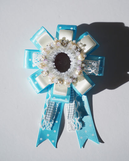 Flower Ribbon Brooch 【blue dot】