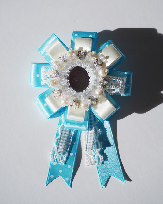 Flower Ribbon Brooch 【blue dot】