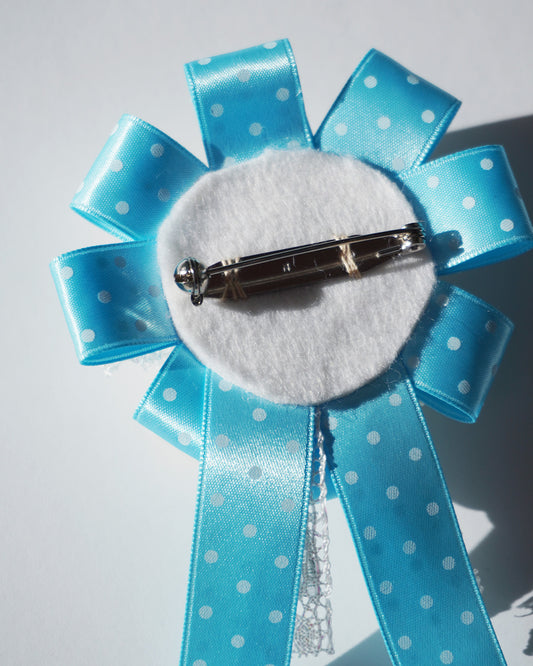 Flower Ribbon Brooch 【blue dot】