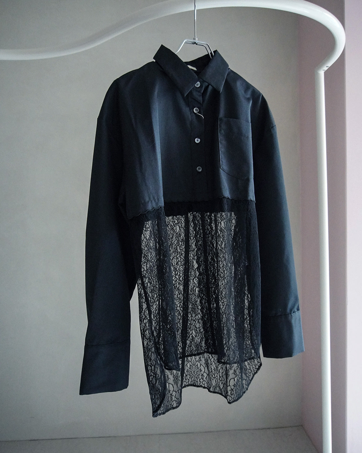 Lace-Paneled Striped Shirt