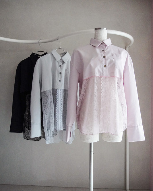 Lace-Paneled Striped Shirt