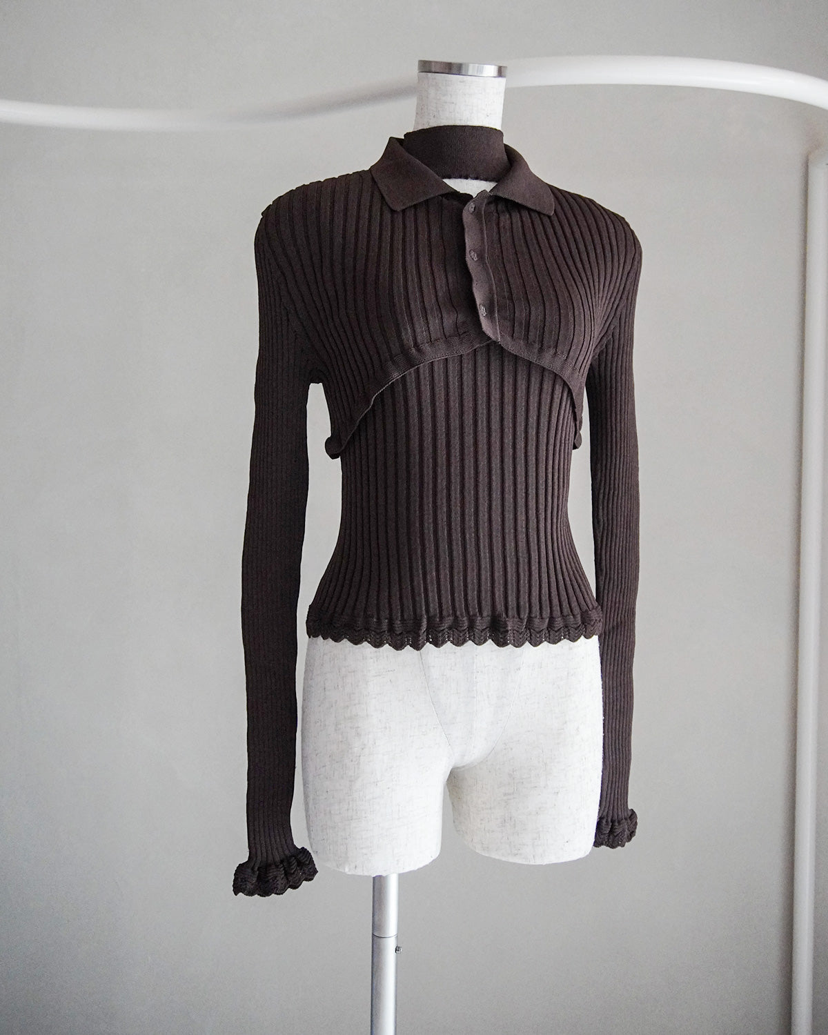 Ribbed polo bolero knit set