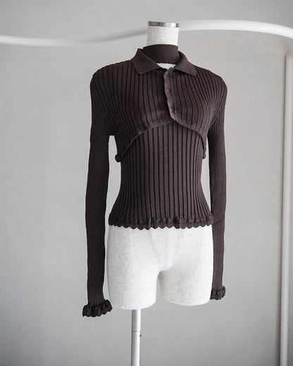 Ribbed polo bolero knit set