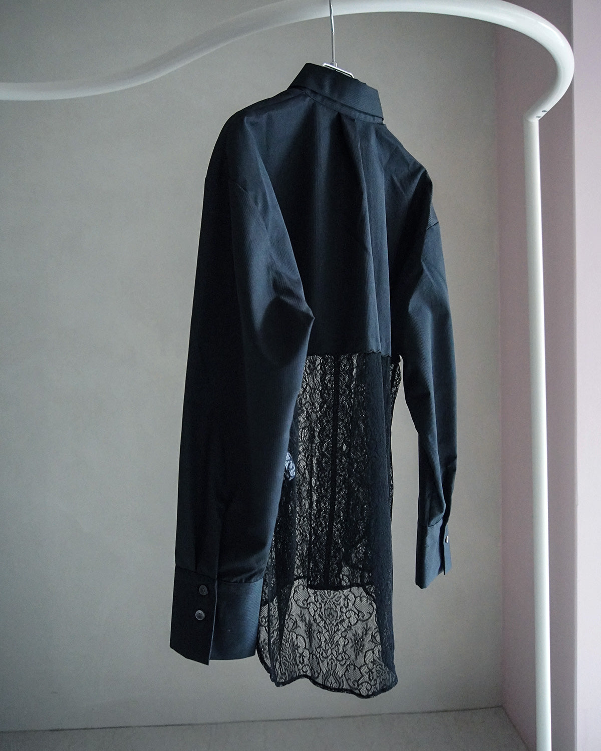 Lace-Paneled Striped Shirt