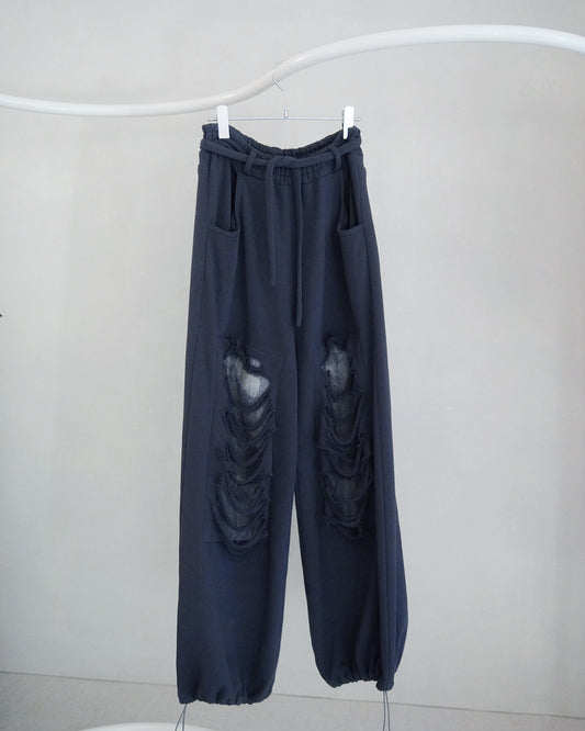 【2〜3月お届けご予約商品】ダメージスウェットパンツ fur with lace