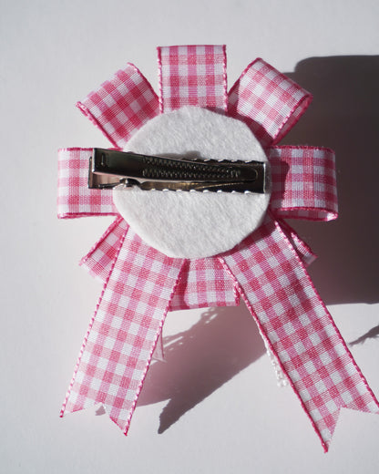Flower Ribbon Hairclip 【pink check】