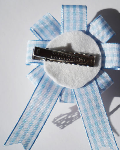 Flower Ribbon Hairclip 【blue check】